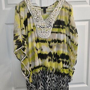ALFANI. 2 Piece. Macy's Brand. Embroidery. Yellow. Black. Taupe. Tank. Sheer.